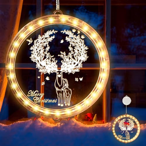 IWTBNOA Weihnachten Dekorative Fenster Licht Warmweiß, Hängend Fensterlicht Batteriebetriebene, 3D Hängende Lichter, Weihnachtsbeleuchtung, Weihnachtsdeko Lichter für Innen Weihnachtsfeier Christmas von IWTBNOA