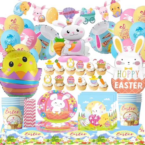 IXOKEV 101 PCS Osterhase Partyteller Set, Partygeschirr Ostern, Oster Geburtstagspartyzubehör, Ostern Hase Ostereier Happy Easter Pappteller Becher Servietten Ballon IXOKEV 101 PCS Osterhase Partyteller Set, Partygeschirr Ostern, Oster Geburtstagspartyzubehör, Ostern Hase Ostereier Happy Easter Pappteller Becher Servietten Ballon von IXOKEV