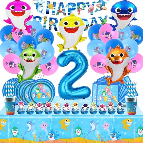 IXOKEV Shark Geburtstagsdeko 2 Jahre, 114 Stück Shark Geburtstagsfeier Party Geschirr Set, Baby Shark Tortendeko, Baby Shark Luftballons, P-arty Folienballons Teller Pappbecher Servietten Tischdecke IXOKEV Shark Geburtstagsdeko 2 Jahre, 114 Stück Shark Geburtstagsfeier Party Geschirr Set, Baby Shark Tortendeko, Baby Shark Luftballons, P-arty Folienballons Teller Pappbecher Servietten Tischdecke von IXOKEV