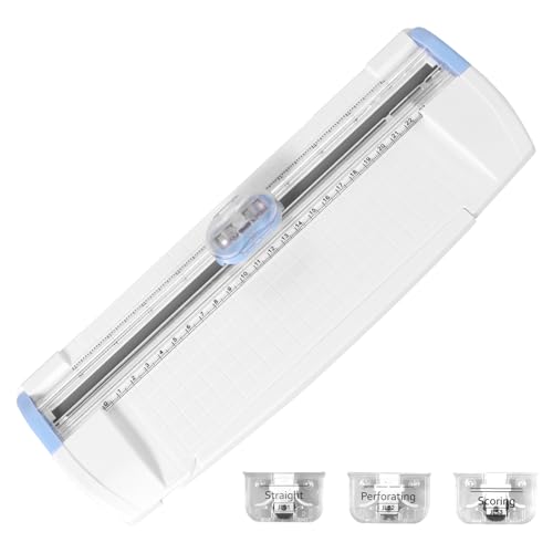 Papierschneider Bis zu 6 Blatt Papier 30,3x11,7cm Papierschneidemaschine Klein mit 3 Ersatzklinge Mini Papierschneider für A3 A4 A5 Foto Grußkarten DIY Schreibwaren (Blau) von IXTIX
