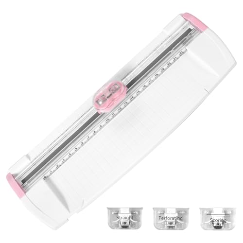 Papierschneider Bis zu 6 Blatt Papier 30,3x11,7cm Papierschneidemaschine Klein mit 3 Ersatzklinge Mini Papierschneider für A3 A4 A5 Foto Grußkarten DIY Schreibwaren (Rosa) von IXTIX