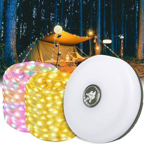 IXYHKB Camping Lichterkette Aufrollbar, 2 in 1 Tragbare Camping Lichterkette, Wiederaufladbare LED Lichterkette 10M, Wasserdichte Campinglampe, Lichterketten Außenbereich für Camping Garten von IXYHKB