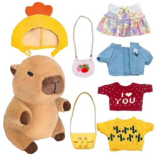 IXYHKB Capybara Plüschtier, 23cm Niedliche Capybara Kuscheltier, Capybara Plushies mit Kleidung und Accessoires, Super Weiche Gefüllte Capybara Stofftier Plüsch Puppen für Kinder Home Deko von IXYHKB