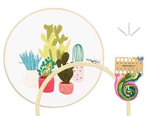 Stickset für Kreuzstich-Stickerei-Kits – DIY-Stickerei-Starter-Set für Erwachsene und Anfänger, geprägtes Blumenmuster mit Reifen, Anleitung, Fäden und Nadeln für Crewel Näharbeiten und Bastelset von IZEERA