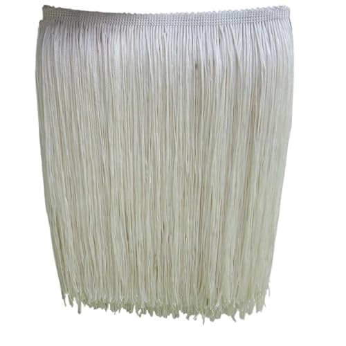 Fransenborte, Fransen 1 Yard/Lot 25 CM Lange Polyester Spitze Quaste Fringe Weiß Trim Band Nähen Latein Kleid Bühne Kleidungsstück Vorhang DIY Zubehör(Beige) von IZHAOGJING
