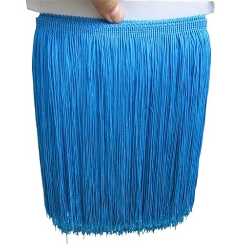 Fransenborte, Fransen 1 Yard/Lot 25 CM Lange Polyester Spitze Quaste Fringe Weiß Trim Band Nähen Latein Kleid Bühne Kleidungsstück Vorhang DIY Zubehör(Lake Blue) von IZHAOGJING