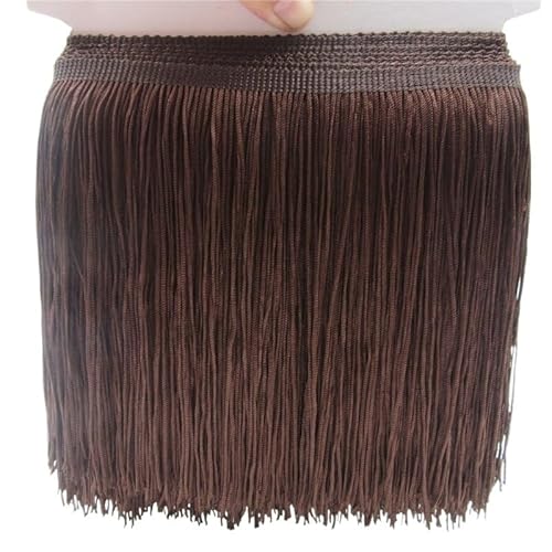 Fransenborte, Fransen 1 Yard 20CM Lange Polyester Quaste Fringe Lace Trim Band Nähen Latin Kleid Bühne Kleidungsstück Vorhang Zubehör(Coffee) von IZHAOGJING