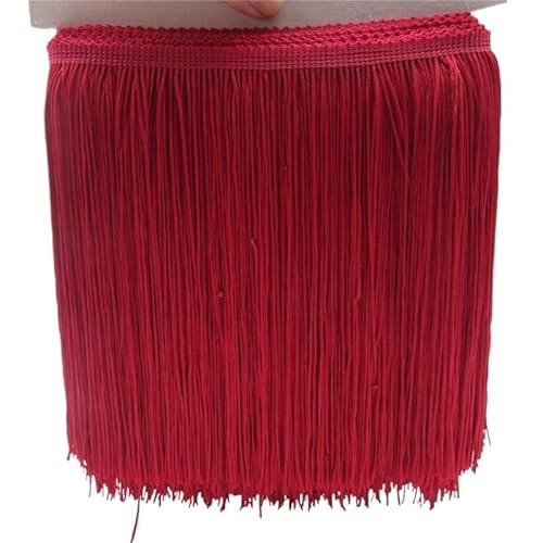 Fransenborte, Fransen 1 Yard 20CM Lange Polyester Quaste Fringe Lace Trim Band Nähen Latin Kleid Bühne Kleidungsstück Vorhang Zubehör(Jujube red) von IZHAOGJING