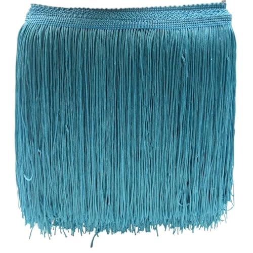 Fransenborte, Fransen 1 Yard 20CM Lange Polyester Quaste Fringe Lace Trim Band Nähen Latin Kleid Bühne Kleidungsstück Vorhang Zubehör(Lake Blue) von IZHAOGJING