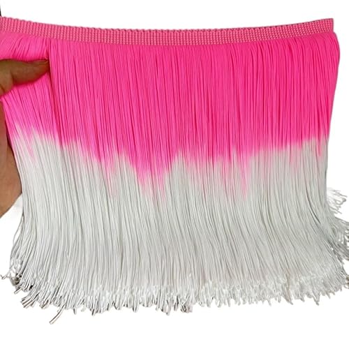 Fransenborte, Fransen 2 Meter/los 20 CM Lange Verschlüsselt Zweifarbige Nylon Spitzenbesatz Quaste Fringe DIY Latin Kleid Bühnenkleidung Vorhang Benutzerdefinierte Zubehör(Peach pink white) von IZHAOGJING