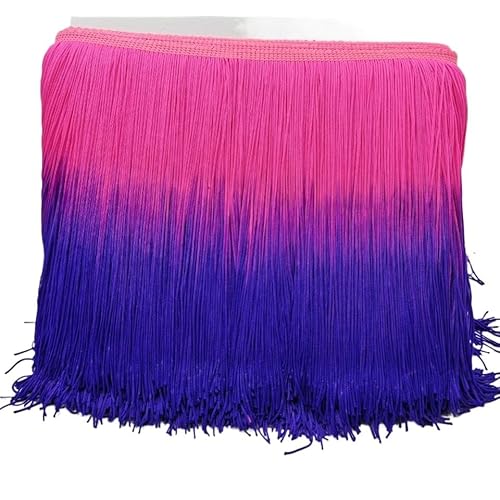 Fransenborte, Fransen 2 Meter/los 20 CM Lange Verschlüsselt Zweifarbige Nylon Spitzenbesatz Quaste Fringe DIY Latin Kleid Bühnenkleidung Vorhang Benutzerdefinierte Zubehör(Rose sapphire blue) von IZHAOGJING