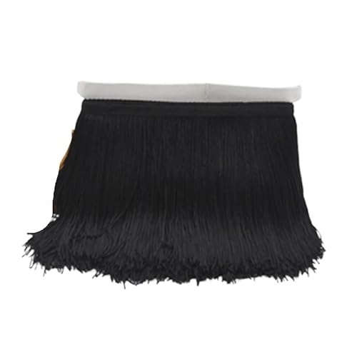 Fransenborte, Fransen 20 cm 30 lange Fransen Spitzenquaste Polyesterbesatz Lateintanzrock Vorhang Kleidungsstücke Zubehör Besatz for Nähen(Black,15cm) von IZHAOGJING