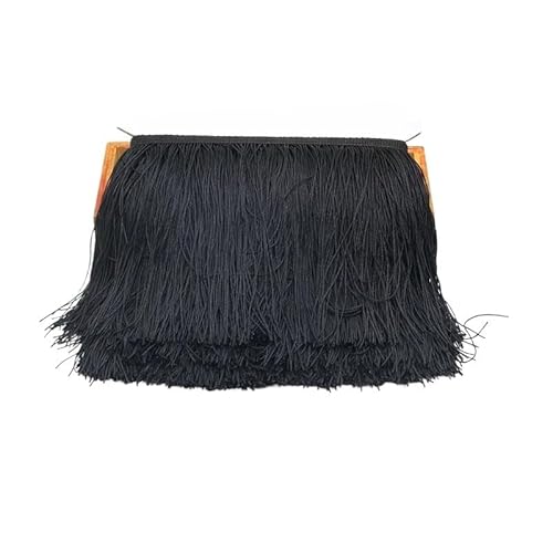 Fransenborte, Fransen 20 cm lange Fransen-Spitzenquaste, Polyester-Spitzenbesatz, Band for Nähen von lateinamerikanischen Kleidern, Bühnenbekleidung, Vorhängen, DIY-Nähzubehör(Black,5yard) von IZHAOGJING