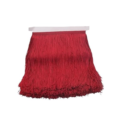 Fransenborte, Fransen 20 cm lange Fransen-Spitzenquaste, Polyester-Spitzenbesatz, Band for Nähen von lateinamerikanischen Kleidern, Bühnenbekleidung, Vorhängen, DIY-Nähzubehör(Jujube red,10yard) von IZHAOGJING