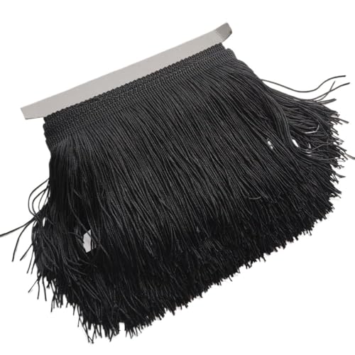 Fransenborte, Fransen 5/10 Meter Wunderschöne 15 cm lange Spitzenfransenbesatz Polyester Quaste Fransenbesatz Diy Latein Kleid Bühnenkleidung Zubehör(Black,5Meters) von IZHAOGJING