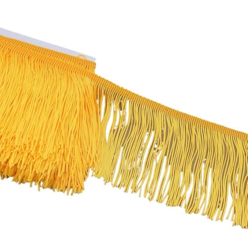Fransenborte, Fransen 5 Yards 10cm breiter Spitzenfransenbesatz for Nähen von Quasten, dekorativen, hängenden langen Fransen, Kleidung, Basteln, Stoffzubehör(Gold) von IZHAOGJING
