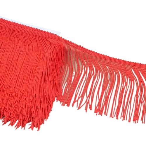 Fransenborte, Fransen 5 Yards 10cm breiter Spitzenfransenbesatz for Nähen von Quasten, dekorativen, hängenden langen Fransen, Kleidung, Basteln, Stoffzubehör(Red) von IZHAOGJING