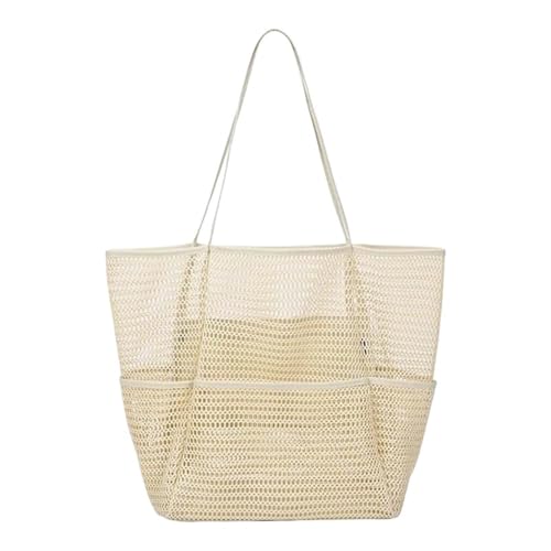 Strandtasche,Badetasche Sommer-Strandtasche mit mehreren Taschen for Handtücher, Netzstoff, langlebige Reisehandtasche, Spielzeug-Organizer, wasserdichte Unterwäsche, Schwimmaufbewahrung(Beige) von IZHAOGJING
