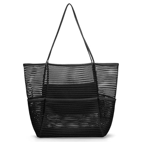 Strandtasche,Badetasche Sommer-Strandtasche mit mehreren Taschen for Handtücher, Netzstoff, langlebige Reisehandtasche, Spielzeug-Organizer, wasserdichte Unterwäsche, Schwimmaufbewahrung(Black) von IZHAOGJING