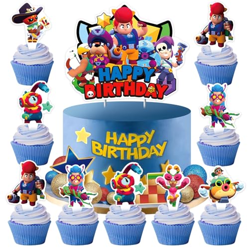 Iamred 25 Stück Brwl Strs Tortendeko Jungen, Nichtessbare, Brwl Strs Kuchen Deko Kindergeburtstag aus Papier, Cake Topper Set für Kinder Geburtstag Party Kuchen Dekoration Supplies (A) von Iamred
