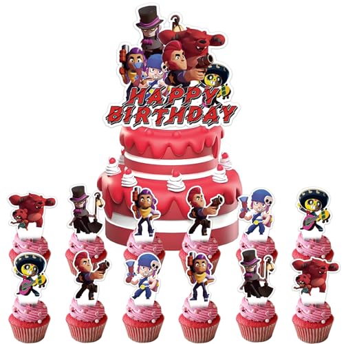 Iamred 25 Stück Brwl Strs Tortendeko Jungen, Nichtessbare, Brwl Strs Kuchen Deko Kindergeburtstag aus Papier, Cake Topper Set für Kinder Geburtstag Party Kuchen Dekoration Supplies (B) von Iamred