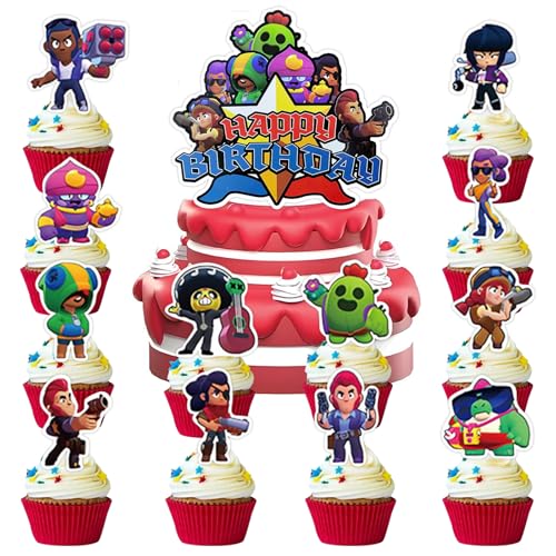 Iamred 25 Stück Brwl Strs Tortendeko Jungen, Nichtessbare, Brwl Strs Kuchen Deko Kindergeburtstag aus Papier, Cake Topper Set für Kinder Geburtstag Party Kuchen Dekoration Supplies (C) von Iamred