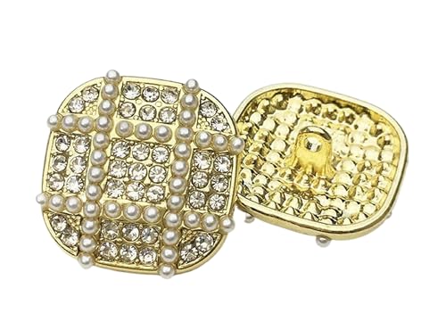 Perlenknöpfe in quadratischer Form mit Kristallakzenten, 17,5 mm bis 25 mm (Gold, 22,5 mm, 5 Stück) von Iaunuqu