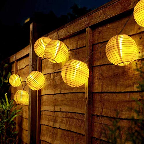 Ibello Lichterkette Außen Solar Lichterkette Aussen Lampions Wetterfest Laterne 20 LED 3M Terrassen Deko Lichter Dekoration für Balkon Garten Bäume Terrasse Partys Außen und Innen (Warmweiß) von Ibello