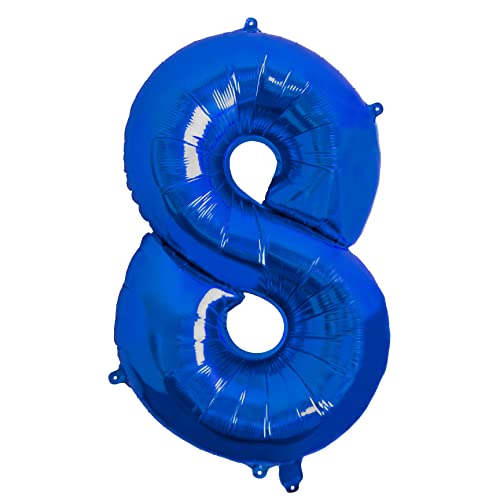 Ballon Nummer 8 blau Riesen-Luftballons Nummer 8 Party Dekoration Jubiläum Hochzeit Größe 70 cm mit Zubehör zum Aufblasen von Luft oder Helium von Ibera