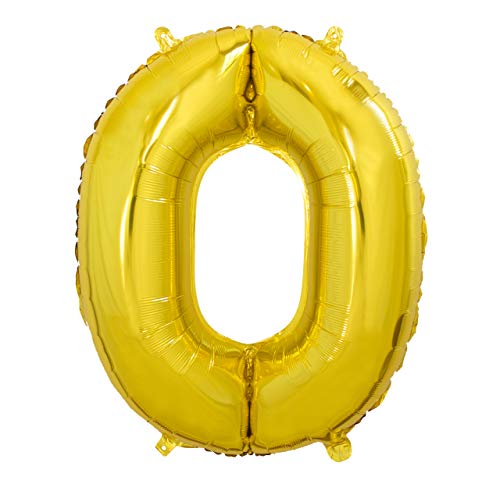 Folienballon Nummer 0 Gold Riesige Luftballons Zahl Gold Party Geburtstag Dekoration Jubiläum Hochzeit Größe 70cm mit Zubehör zum Aufblasen von Luft oder Helium von Ibera