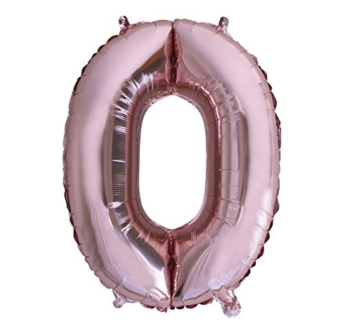 Folienballon Nummer 0 Roségold Riesige Luftballons Zahl rosa Party Geburtstag Dekoration Jubiläum Hochzeit Größe 70cm mit Zubehör zum Aufblasen von Luft oder Helium von Ibera