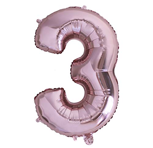 Folienballon Nummer 3 Roségold Riesige Luftballons Zahl rosa Party Geburtstag Dekoration Jubiläum Hochzeit Größe 70cm mit Zubehör zum Aufblasen von Luft oder Helium von Ibera