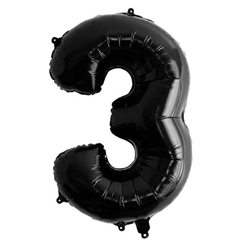 Folienballon Nummer 3 schwarz Riesen-Luftballons Nummer 3 Party Geburtstag Dekoration Jubiläum Hochzeit Größe 70cm mit Zubehör zum Aufblasen von Luft oder Helium von Ibera