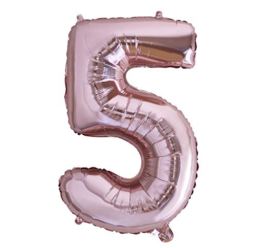 Folienballon Nummer 5 Roségold Riesige Luftballons Zahl rosa Party Geburtstag Dekoration Jubiläum Hochzeit Größe 70cm mit Zubehör zum Aufblasen von Luft oder Helium von Ibera