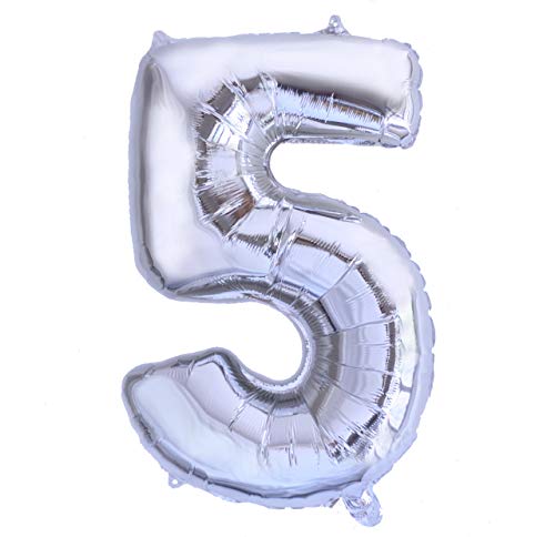 Folienballon Nummer 5 Silber Riesige Luftballons Zahl Silber Party Geburtstag Dekoration Jubiläum Hochzeit Größe 70cm mit Zubehör zum Aufblasen von Luft oder Helium von Ibera