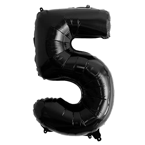 Folienballon Nummer 5 schwarz Riesen-Luftballons Nummer 5 Party Geburtstag Dekoration Jubiläum Hochzeit Größe 70 cm mit Zubehör zum Aufblasen von Luft oder Helium von Ibera