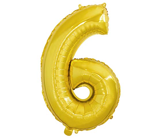 Folienballon Nummer 6 Gold Riesige Luftballons Zahl Gold Party Geburtstag Dekoration Jubiläum Hochzeit Größe 70cm mit Zubehör zum Aufblasen von Luft oder Helium Folienballon Nummer 6 Gold Riesige Luftballons Zahl Gold Party Geburtstag Dekoration Jubiläum Hochzeit Größe 70cm mit Zubehör zum Aufblasen von Luft oder Helium von Ibera