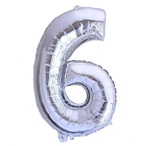 Folienballon Nummer 6 Silber Riesige Luftballons Zahl Silber Party Geburtstag Dekoration Jubiläum Hochzeit Größe 70cm mit Zubehör zum Aufblasen von Luft oder Helium von Ibera