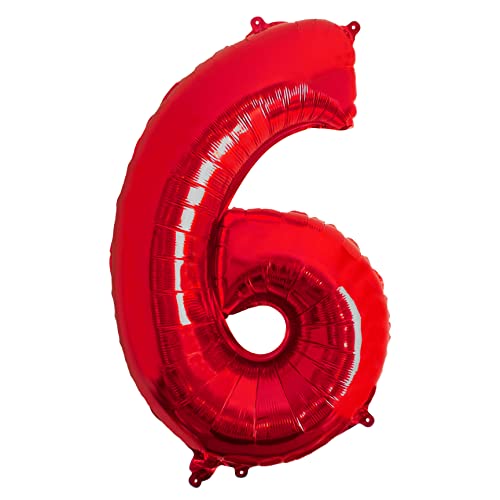 Folienballon Nummer 6 rot Riesige Luftballons Nummer 6 Party Geburtstag Dekoration Jubiläum Hochzeit Größe 70cm mit Zubehör zum Aufblasen von Luft oder Helium von Ibera