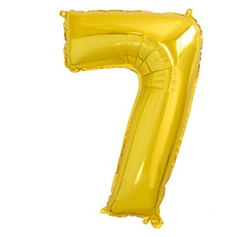 Folienballon Nummer 7 Gold Riesige Luftballons Zahl Gold Party Geburtstag Dekoration Jubiläum Hochzeit Größe 70cm mit Zubehör zum Aufblasen von Luft oder Helium von Ibera