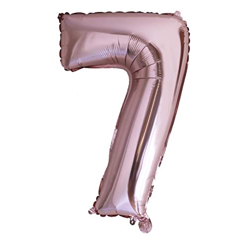 Folienballon Nummer 7 Roségold Riesige Luftballons Zahl rosa Party Geburtstag Dekoration Jubiläum Hochzeit Größe 70cm mit Zubehör zum Aufblasen von Luft oder Helium von Ibera