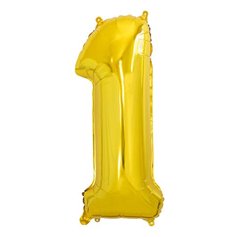 Luftballon Zahl 1 Gold Riesen Zahl Goldene Luftballons Party Geburtstag Deko Party Jubiläum Hochzeit Große Größe 70cm mit Zubehör zum Aufblasen von Luft oder Helium von Ibera