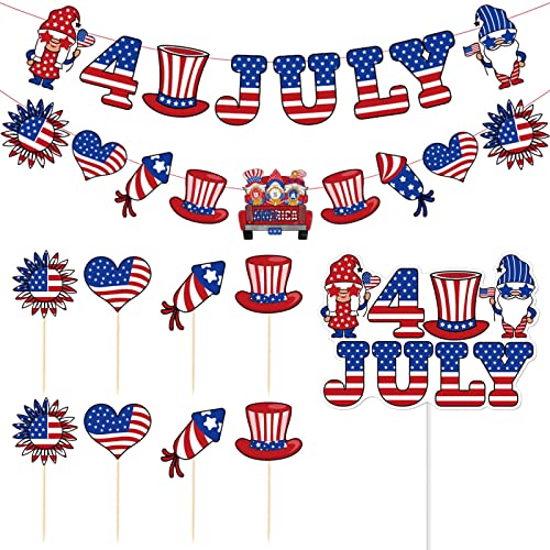 Ibuloule Wimpelkette mit amerikanischer Flagge, Banner und Topper für den 4. Juli - Vereinigte Staaten Cupcake Topper Stick Flags Banner | Banner und Kuchendekorationen, USA Cupcake Toppers Stick von Ibuloule