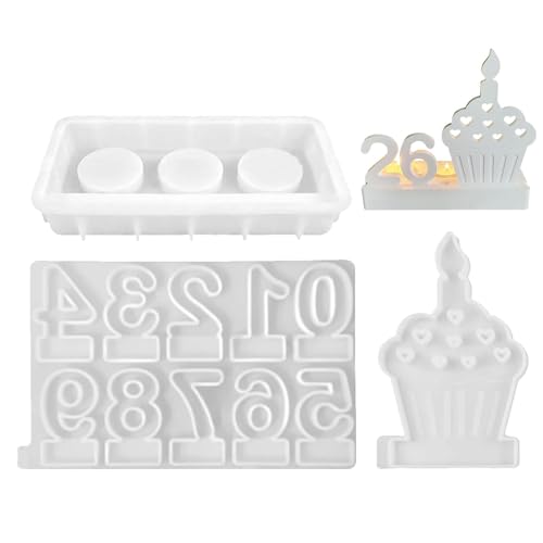 Silikonformen Gießformen Kerzenhalter | Silikonforme Gießformen Kuchen | 3D Zahlen Kerzenhalter Silikon Gießform mit Sockel für Home Deko von Ibuloule
