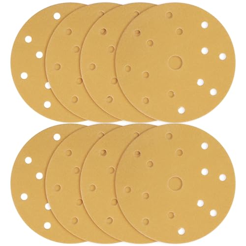 40 Stück Schleifscheiben für Exzenterschleifer, 150mm Schleifpapier mit 15 Loch, 6 inch Klett Schleifblätter für Holzwerkstoffe Spanplatte Metall (120 körnung, Gelb) von Icastny