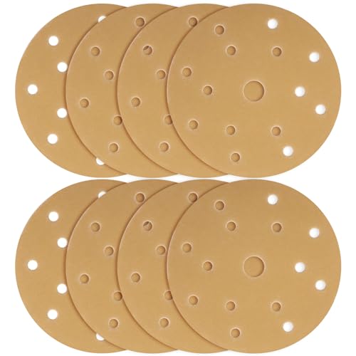 40 Stück Schleifscheiben für Exzenterschleifer, 150mm Schleifpapier mit 15 Loch, 6 inch Klett Schleifblätter für Holzwerkstoffe Spanplatte Metall (240 körnung, Gelb) von Icastny