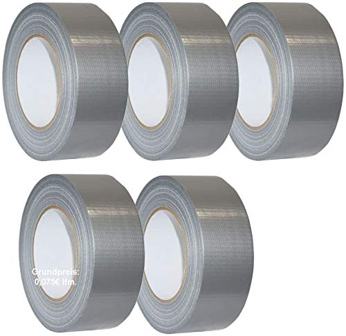 5x Klebeband Panzertape Gewebeklebeband Gewebeband Steinband 48mm x 50m Rolle reisfest Silber von Hafeehoo