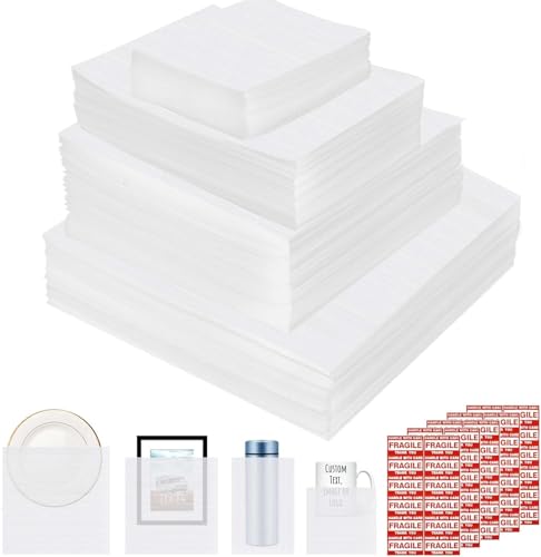 260 Stück Polsterschaumbeutel, Umzugszubehör, 4 Größen (35,6 x 35,6 cm, 30,5 x 30,5 cm, 30,5 x 19,1 cm, 19,1 x 19,1 cm), Verpackungszubehör für Umzug, Verpackung, Lagerung, 60 zerbrechliche Aufkleber von Ickimee