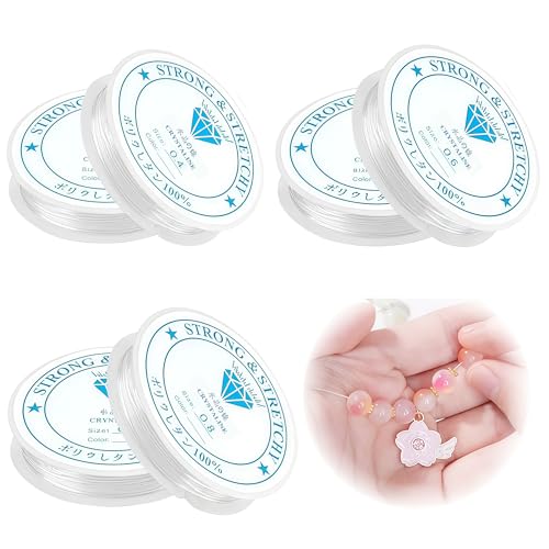6 PCS Elastische Schmuckfaden Set, Transparente Perlen Faden 0.4 mm & 0.6 mm & 0.8 mm Unsichtbare Nylonschnur, Reißfeste Gummiband für Armbänder, DIY Perlenschmuck Basteln von Icyowls