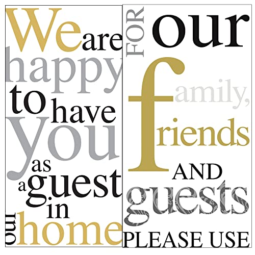Gästehandtuch-Set in Gold, Silber, Schwarz: Enthält (1) 16 Stück Wir sind glücklich, Sie als Gast in unserem Zuhause zu haben und (1) 16 Stück für unsere Familie, Freunde und Gäste bitte verwenden von Ideal Home Range